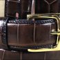 34 X 1 1/2" 3D BROWN MENS DRESS GATOR PRINT LEATHER BELT REMOVABLE BRASS BUCKLE