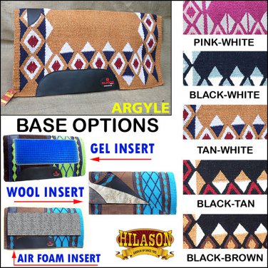 HILASON ARGYLE ZEALAND SHOW WOOL HORSE SADDLE BLANKET / GEL / WOOL PAD 34" x 36"