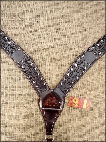 F305 HILASON WESTERN HORSE BREAST COLLAR DARK BROWN W/ SNAKE PRINT INLAY