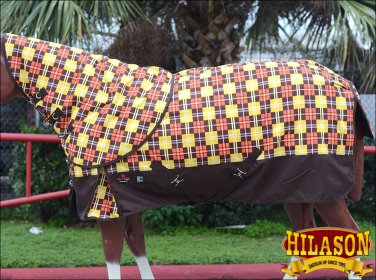 78" HILASON 1200D WATERPROOF POLY TURNOUT HORSE BLANKET NECK COVER BROWN YELLOW