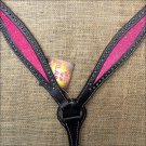 HILASON WESTERN LEATHER HORSE BREAST COLLAR BLACK W/ PINK INLAY