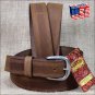 34IN. TAN 1.5in CASUAL LEATHER BELT TRIPLE STITCHED EMBOSSED BORDER MADE IN USA