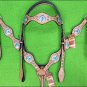 HILASON WESTERN LEATHER HORSE HEADSTALL BREAST COLLAR TAN TURQUOISE CONCHO BLING