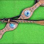 HILASON WESTERN LEATHER HORSE HEADSTALL BREAST COLLAR TAN TURQUOISE CONCHO BLING
