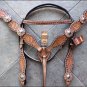 WESTERN LEATHER HORSE BRIDLE HEADSTALL BREAST COLLAR TAN PURPLE RHINESTONES