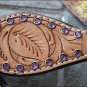 WESTERN LEATHER HORSE BRIDLE HEADSTALL BREAST COLLAR TAN PURPLE RHINESTONES