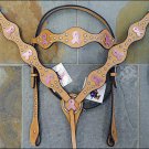 F-BH309 HILASON WESTERN LEATHER HEADSTALL BREAST COLLAR W/ BREAST CANCER CONCHO