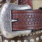 36 INCH WESTERN NOCONA CONCHOS RHINESTONES HAIR BROWN LEATHER MENS BELT