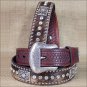 46 INCH WESTERN NOCONA CONCHOS RHINESTONES HAIR BROWN LEATHER MENS BELT