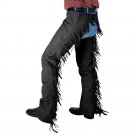 X SMALL TOUGH 1 LUXURY SYNTHETIC SUEDE LEATHER CHAPS W/ FRINGE BLACK