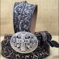30" JUSTIN LADIES BLACK VINTAGE CROSS FLORAL TOOLED LEATHER BELT