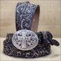 30" JUSTIN LADIES BLACK VINTAGE CROSS FLORAL TOOLED LEATHER BELT