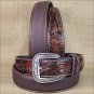 44 INCH WESTERN ARIAT SILVER BUCKLE LEATHER MENS BELT TOOLED FLORAL TAN