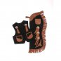 LARGE TOUGH 1 YOUTH SPLIT LEATHER 2 POCKET VEST & CHAP SET W/ LONGHORNS BLACK