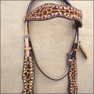 HILASON WESTERN LEATHER HORSE BRIDLE HEADSTALL GIRAFFE PRINT CLEAR CRYSTAL