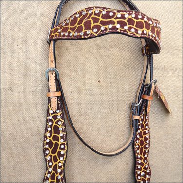 HILASON WESTERN LEATHER HORSE BRIDLE HEADSTALL GIRAFFE PRINT CLEAR CRYSTAL