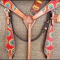 F95 HILASON WESTERN LEATHER HORSE BRIDLE HEADSTALL BREAST COLLAR RAINBOW TIE
