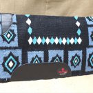 FEP297 HILASON WESTERN NEW ZEALAND WOOL HORSE SADDLE BLANKET BLACK BLUE WHITE