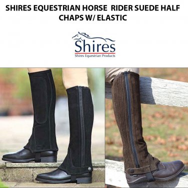 SHIRES EQUESTRIAN HORSE TACK RIDER SUEDE HALF CHAPS W/ ELASTIC