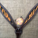 HILASON WESTERN LEATHER HORSE BREAST COLLAR DARK BROWN W/ TIGER CHEETAH INLAY