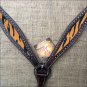 HILASON WESTERN LEATHER HORSE BREAST COLLAR DARK BROWN W/ TIGER CHEETAH INLAY