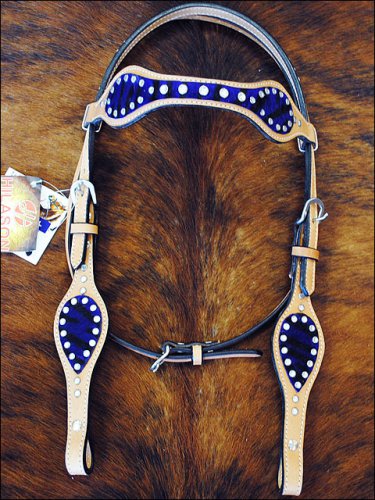 HILASON WESTERN LEATHER HORSE BRIDLE HEADSTALL PURPLE ZEBRA