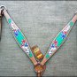 HILASON WESTERN LEATHER HORSE HEADSTALL BREAST COLLAR HAND PAINT CARDS GREEN