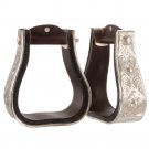 TOUGH 1 ROYAL KING SILVER ENGRAVED ADULT BELL HORSE STIRRUPS PAIR DARK OIL