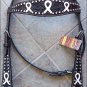 CUSTOM HILASON WESTERN LEATHER HEADSTALL BREAST COLLAR W/ BREAST CANCER RIBBON