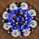 CN06 SET OF 4 BLUE PURPLE CRYSTALS 1-1/49in. BERRY CONCHO RHINESTONE SADDLE TACK