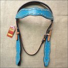 HILASON WESTERN LEATHER HORSE BRIDLE HEADSTALL OSTRICH TURQUOISE CLEAR CRYSTAL