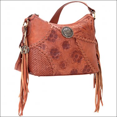 AMERICAN WEST LEATHER SOHO GROOVE ZIP TOP LADIES SHOULDER HAND BAG BROWN