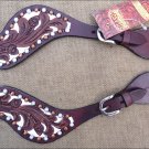 HILASON WESTERN FLORAL HAND TOOLED LEATHER SPUR STRAPS MAHOGANY WHITE