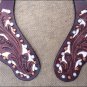 HILASON WESTERN FLORAL HAND TOOLED LEATHER SPUR STRAPS MAHOGANY WHITE