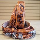 30" TONY LAMA FLORAL TOOLED GENUINE LEATHER WESTERN BANDERA MEN BELT
