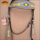 HILASON WESTERN LEATHER HORSE BRIDLE HEADSTALL TAN W/ AZTEC HAND PAINT