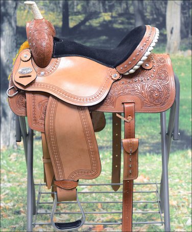 BH111-F HILASON WESTERN LEATHER BARREL RACING TRAIL PLEASURE RIDING SADDLE 15"
