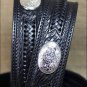 36" SILVER CREEK BLACK SIDEWINDER EMBOSSED TOOLING LEATHER MEN BELT OVAL CONCHO