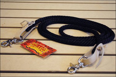 BLACK NEW POLY NYLON CONTEST REINS BARREL RACER TRAIL RIDE W/LEATHER 7FT.