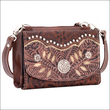 AMERICAN WEST LEATHER WOODLAND BLOOM LADIES CROSSBODY SHOULDER HAND BAG PURSE