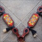 HILASON WESTERN LEATHER HORSE BREAST COLLAR BROWN W/ BEADED INLAY
