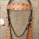 S257 HILASON WESTERN LEATHER HAND TOOL HORSE BRIDLE HEADSTALL TAN W/ RHINESTONES