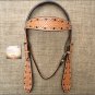 S257 HILASON WESTERN LEATHER HAND TOOL HORSE BRIDLE HEADSTALL TAN W/ RHINESTONES