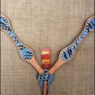 HILASON WESTERN BLUE ZEBRA HAIR ON LEATHER HORSE BREAST COLLAR RHINESTONES S451