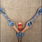 HILASON WESTERN BLUE ZEBRA HAIR ON LEATHER HORSE BREAST COLLAR RHINESTONES S451