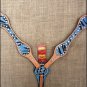HILASON WESTERN BLUE ZEBRA HAIR ON LEATHER HORSE BREAST COLLAR RHINESTONES S451