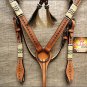HILASON WESTERN LEATHER HORSE BRIDLE HEADSTALL BREAST COLLAR RAWHIDE BRAIDED S38