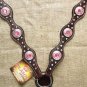 S - HILASON WESTERN LEATHER HORSE BREAST COLLAR DARK BROWN W/ PINK CONCHOS