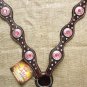 S - HILASON WESTERN LEATHER HORSE BREAST COLLAR DARK BROWN W/ PINK CONCHOS