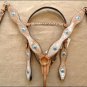 WESTERN LEATHER HORSE BRIDLE HEADSTALL BREAST COLLAR COWHIDE HAIR ON W/ CONCHO